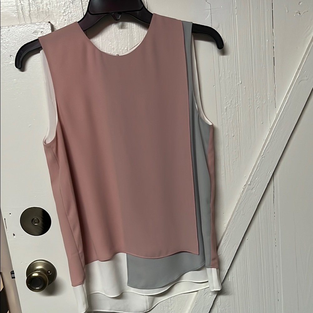 BCBGMaxAzria Pink and White Asymmetrical Blouse